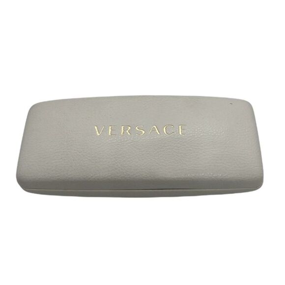 Versace Hardsided Clamshell Leather Case In Cream with Silver Embossed V… - Picture 1 of 8